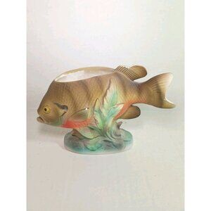 Rare Vtg Lefton Freshwater Fish Planter Rustic Fishing Cabin Ceramic Decor